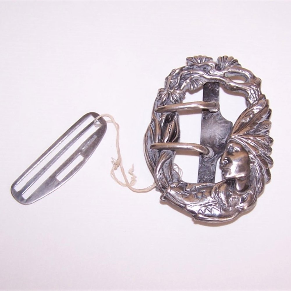 Art Nouveau Sterling Silver Ladies Belt or Sash Buckle - Indian Chief Design